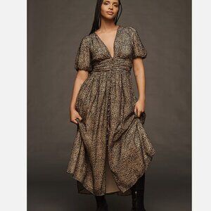 Anthropologie The Katerina Button-Front Dress Velvet Edition 26W 3X 26 W Animal